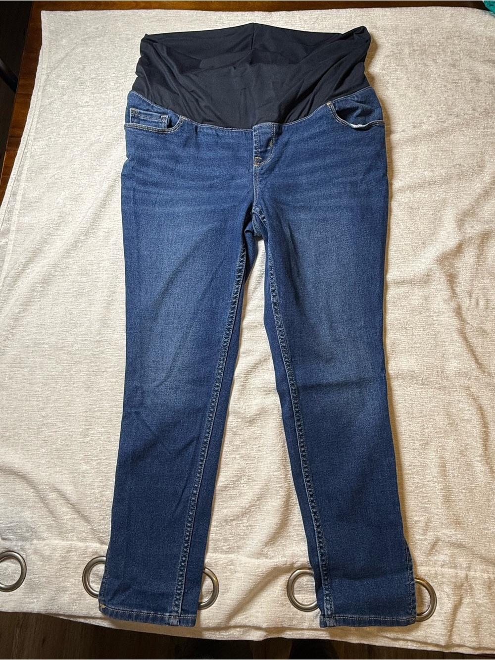 Old Navy Dark Blue Maternity Skinny Jeans with Black Overband